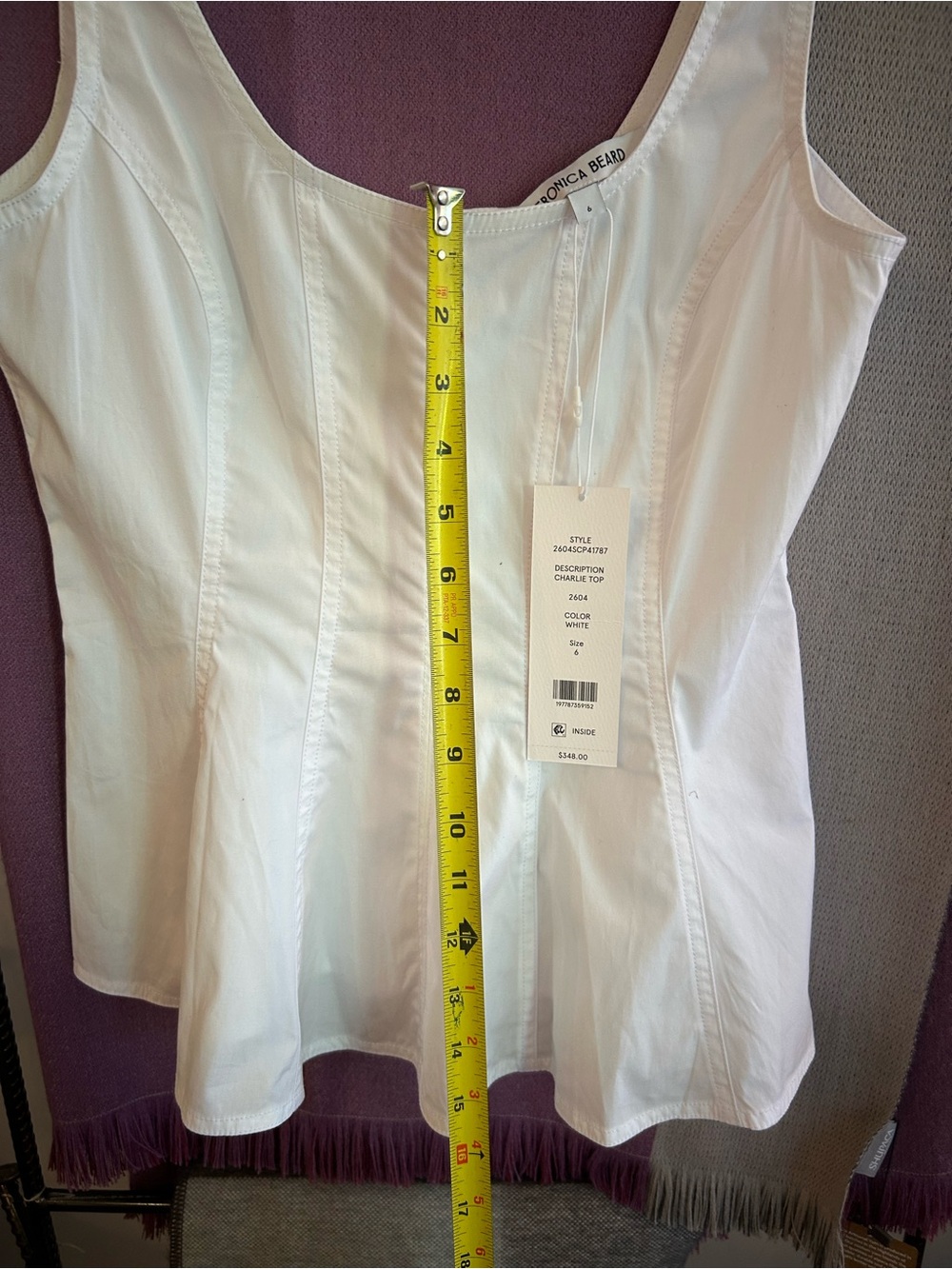 Veronica Beard NWT Charle Top White Peplum Tank Size 6 - Picture 5 of 7